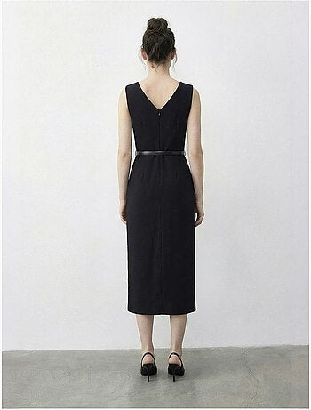 Robe crayon midi ceinturée à encolure bateau lucci