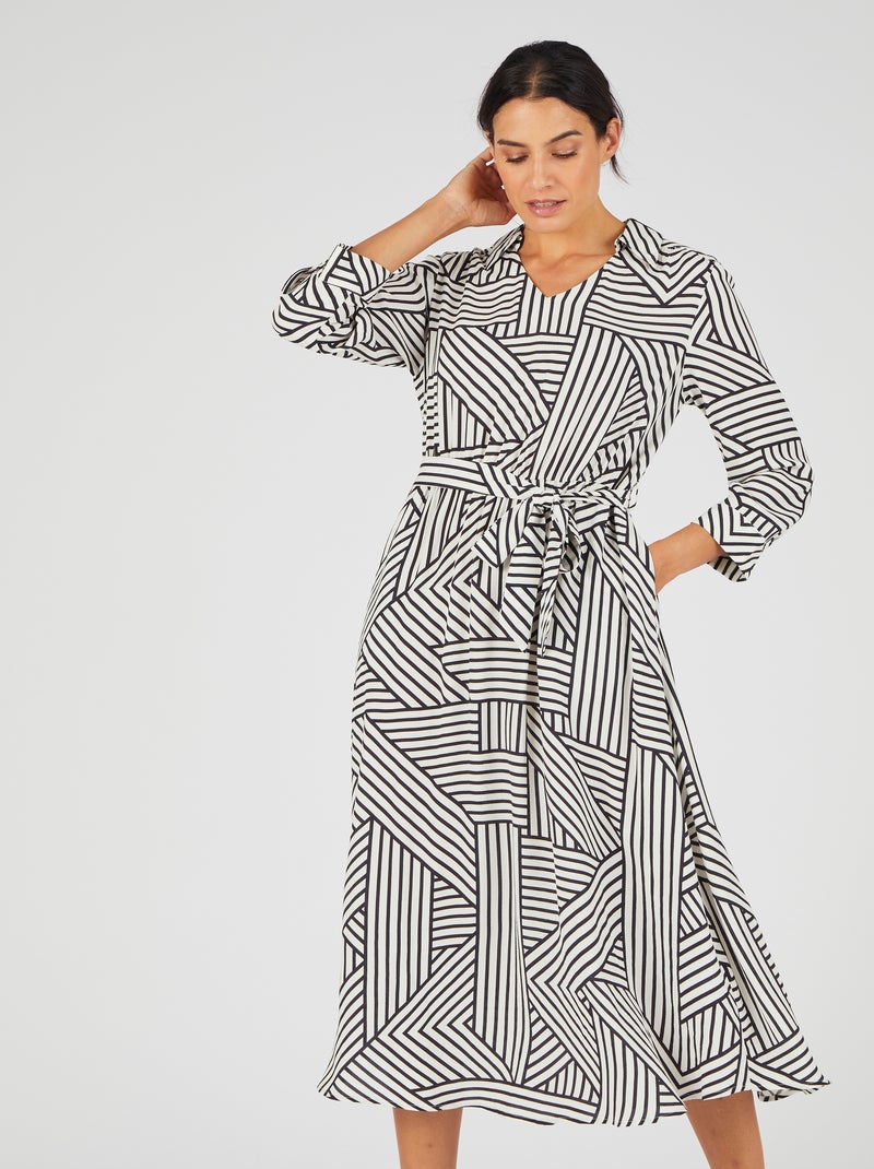 Robe crêpe imprimé graphique - Damart Blanc - Kiabi
