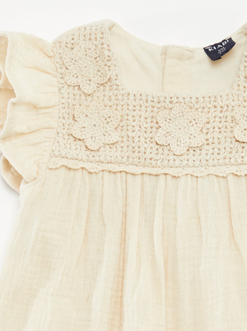 Robe crochet en gaze de coton BLANC - Kiabi