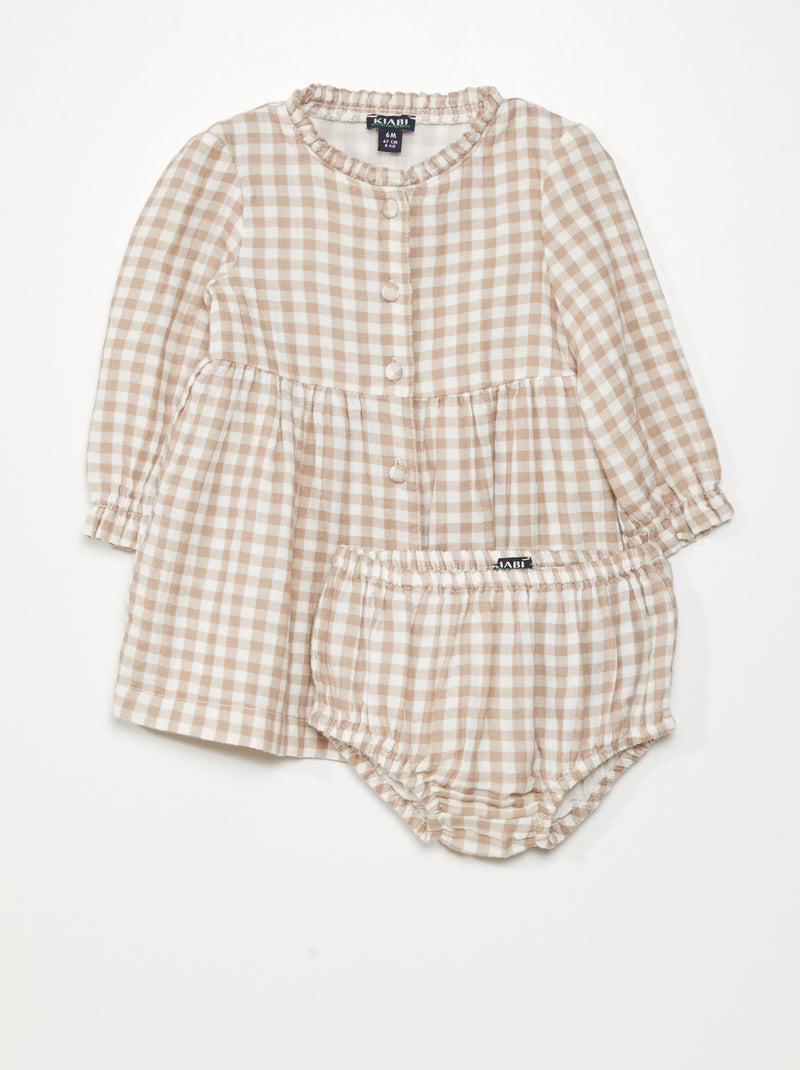 Robe + culotte en gaze de coton - 2 pièces Beige - Kiabi