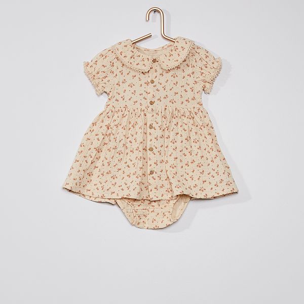 Robe Culotte En Gaze De Coton Fleuri Bebe Fille Ecru Kiabi 14 00