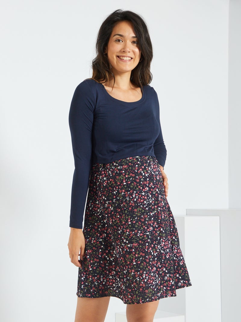 Robe d'allaitement bi-matières Bleu marine - Kiabi