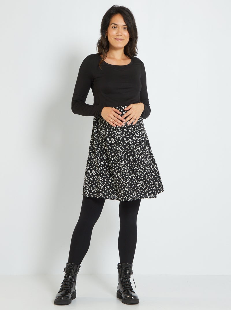 Robe d'allaitement bi-matières Noir - Kiabi