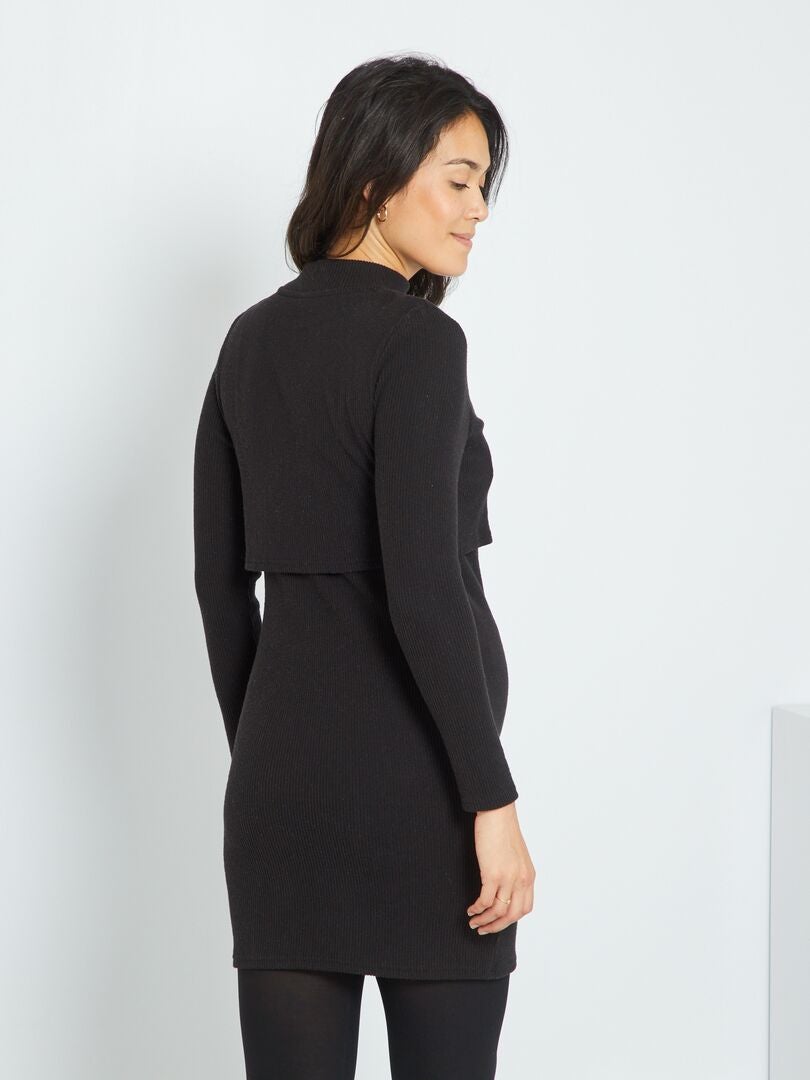 Robe d'allaitement en maille côtelée Noir - Kiabi