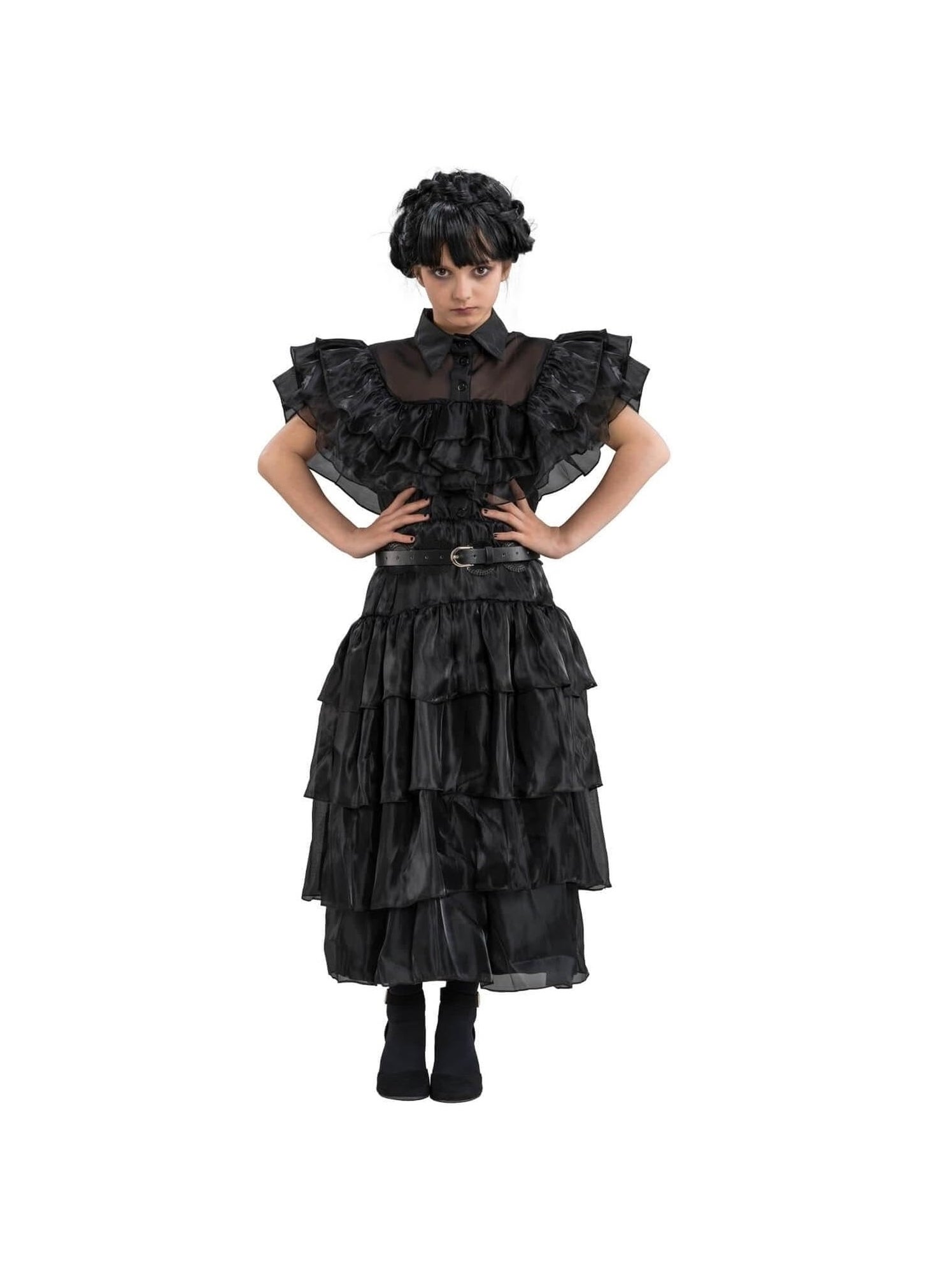 Robe De Mercredi Addams Costume Mercredi Addams Pour Femme - Robe Gothique Noire Avec Accessoires Costume Halloween Famille