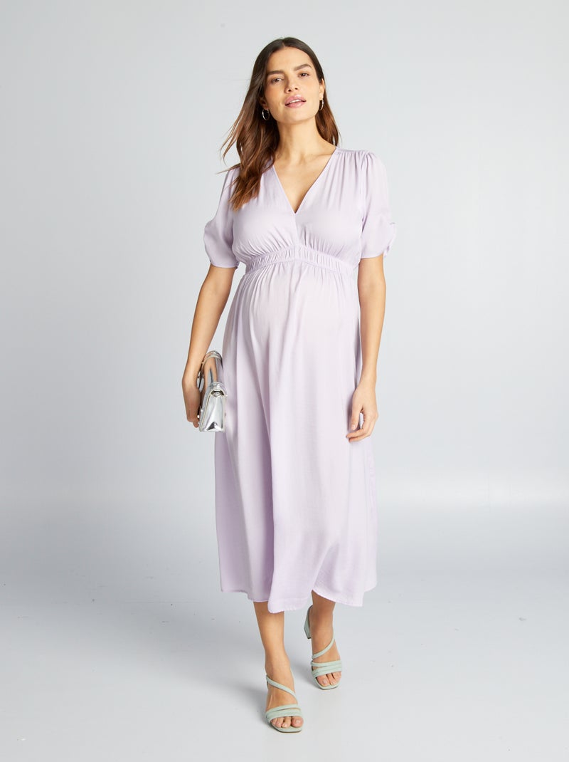 Robe De Grossesse Allaitement KOJOOIN - Col V Manches Longues Avec Ceinture Ajustable - Confortable Et Stylée