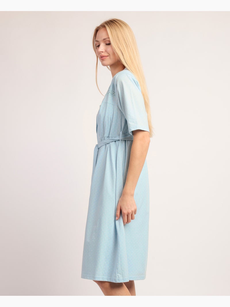 Robe de chambre à manches courtes à pois pour femme ADMAS CLASSIC Bleu ciel - Kiabi