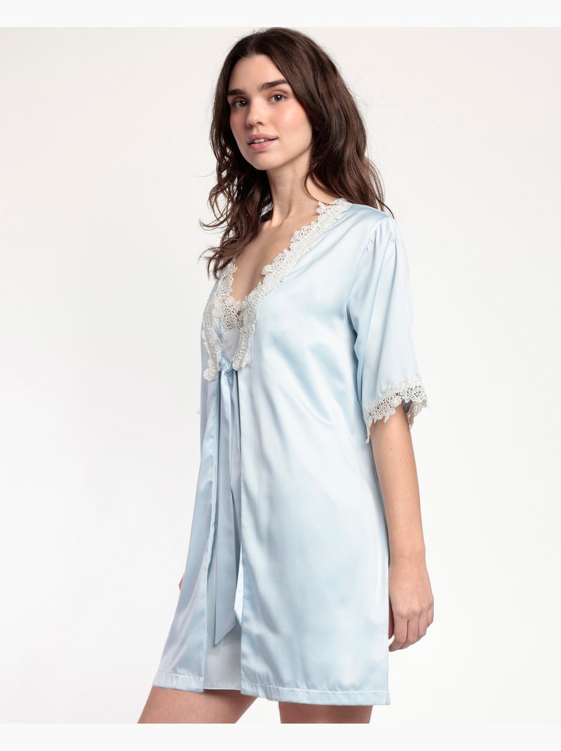 Robe de chambre à manches courtes en guipure pour femme ADMAS CLASSIC Bleu ciel - Kiabi
