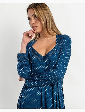 Robe de chambre à manches longues en dentelle à pois pour femme ADMAS CLASSIC