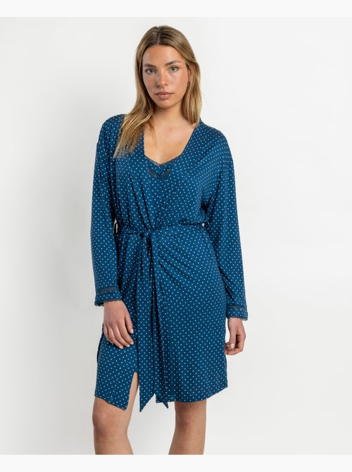 Robe de chambre à manches longues en dentelle à pois pour femme ADMAS CLASSIC - Kiabi Robe de chambre à manches longues en dentelle à pois pour femme ADMAS CLASSIC - Kiabi