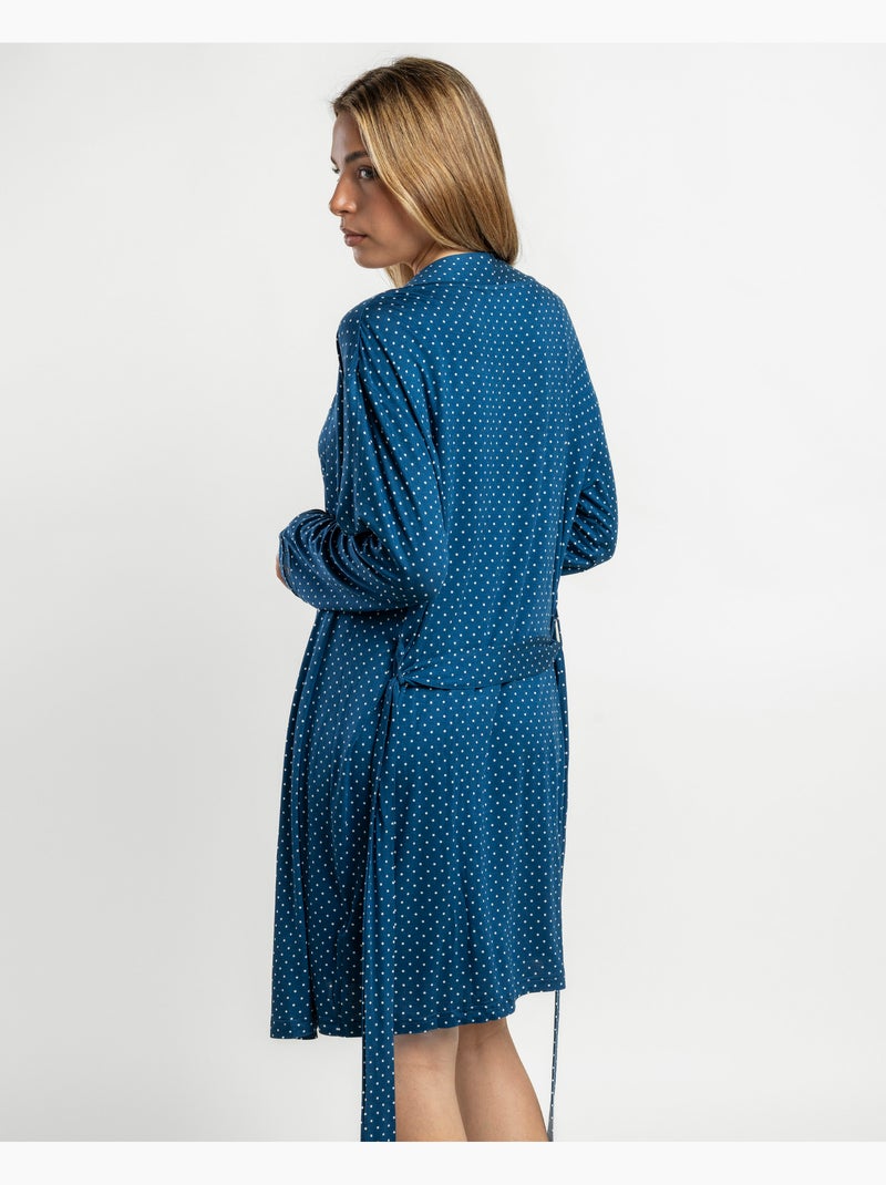 Robe de chambre à manches longues en dentelle à pois pour femme ADMAS CLASSIC Bleu marine - Kiabi