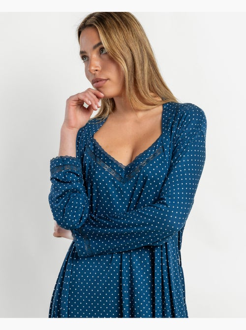 Robe de chambre à manches longues en dentelle à pois pour femme ADMAS CLASSIC - Kiabi Robe de chambre à manches longues en dentelle à pois pour femme ADMAS CLASSIC - Kiabi