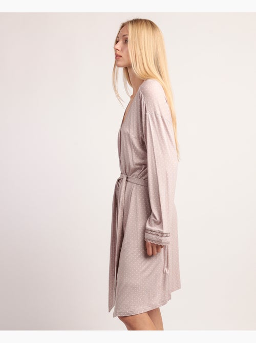 Robe de chambre à manches longues en dentelle à pois pour femme ADMAS CLASSIC - Kiabi Robe de chambre à manches longues en dentelle à pois pour femme ADMAS CLASSIC - Kiabi