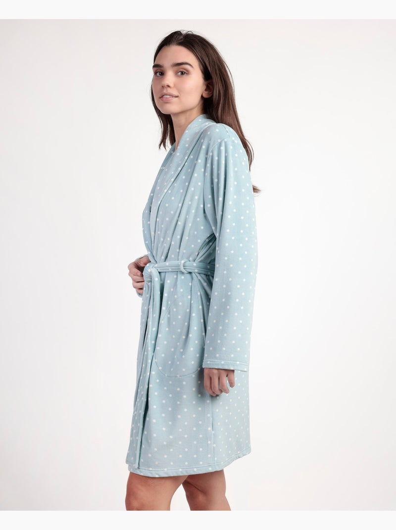 Robe de chambre à manches longues en dentelle à pois pour femme ADMAS CLASSIC Vert d'eau - Kiabi