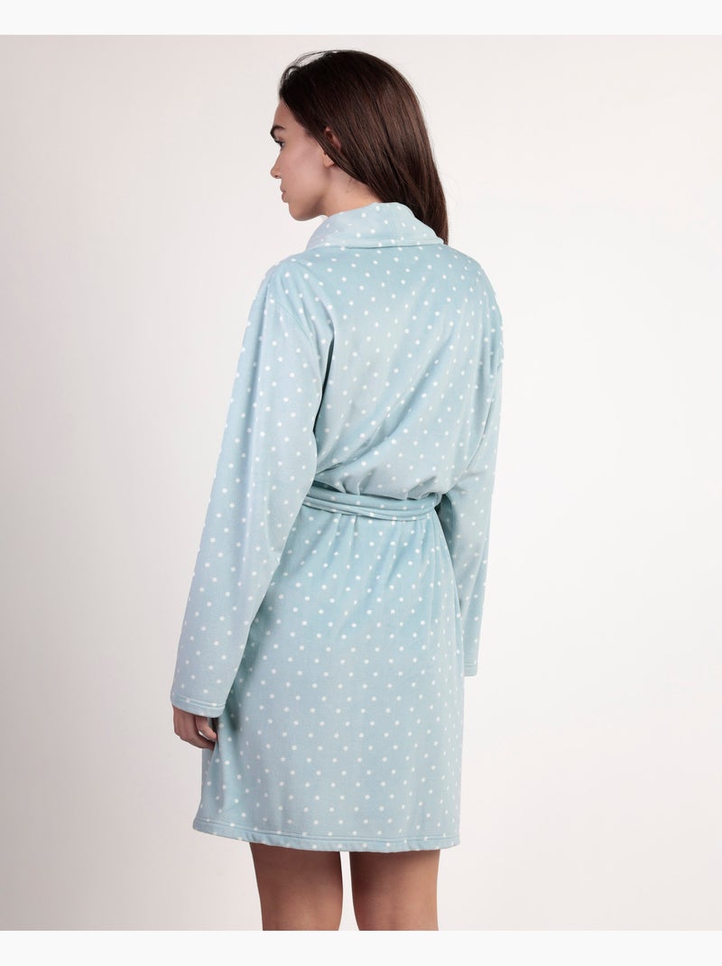 Robe de chambre à manches longues en dentelle à pois pour femme ADMAS CLASSIC Vert d'eau - Kiabi