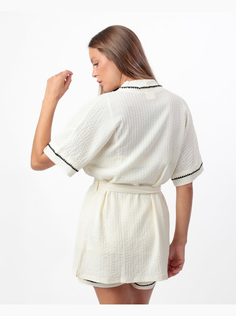 Robe de chambre à manches tombantes et coutures pour femme ADMAS LUXURY Ecru - Kiabi