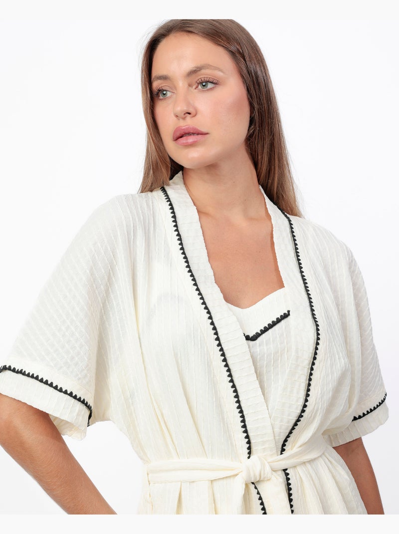 Robe de chambre à manches tombantes et coutures pour femme ADMAS LUXURY Ecru - Kiabi
