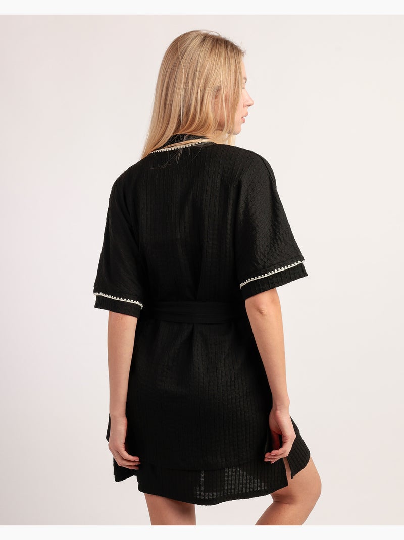 Robe de chambre à manches tombantes et coutures pour femme ADMAS LUXURY Noir - Kiabi