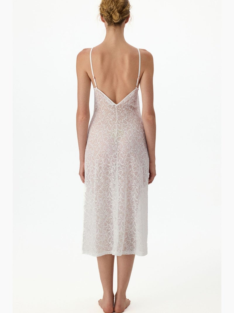 Robe de chambre bridal délicate en dentelle à manches longues froissée penti Blanc - Kiabi