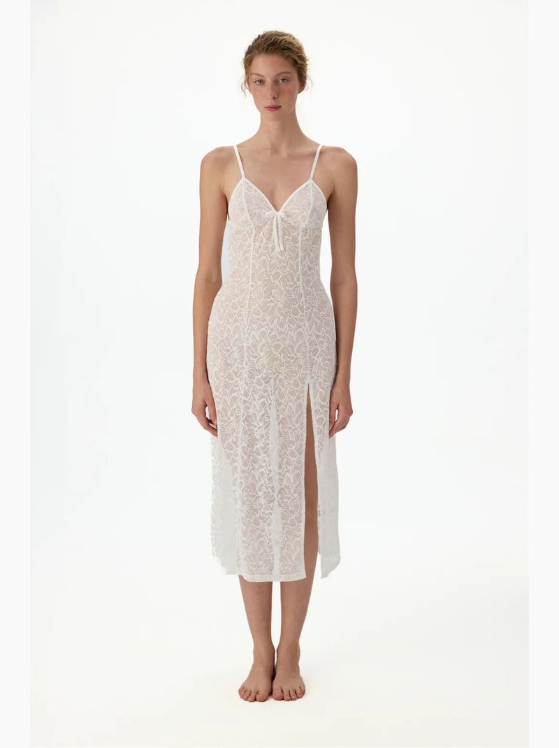 Robe de chambre bridal délicate en dentelle à manches longues froissée penti Blanc - Kiabi