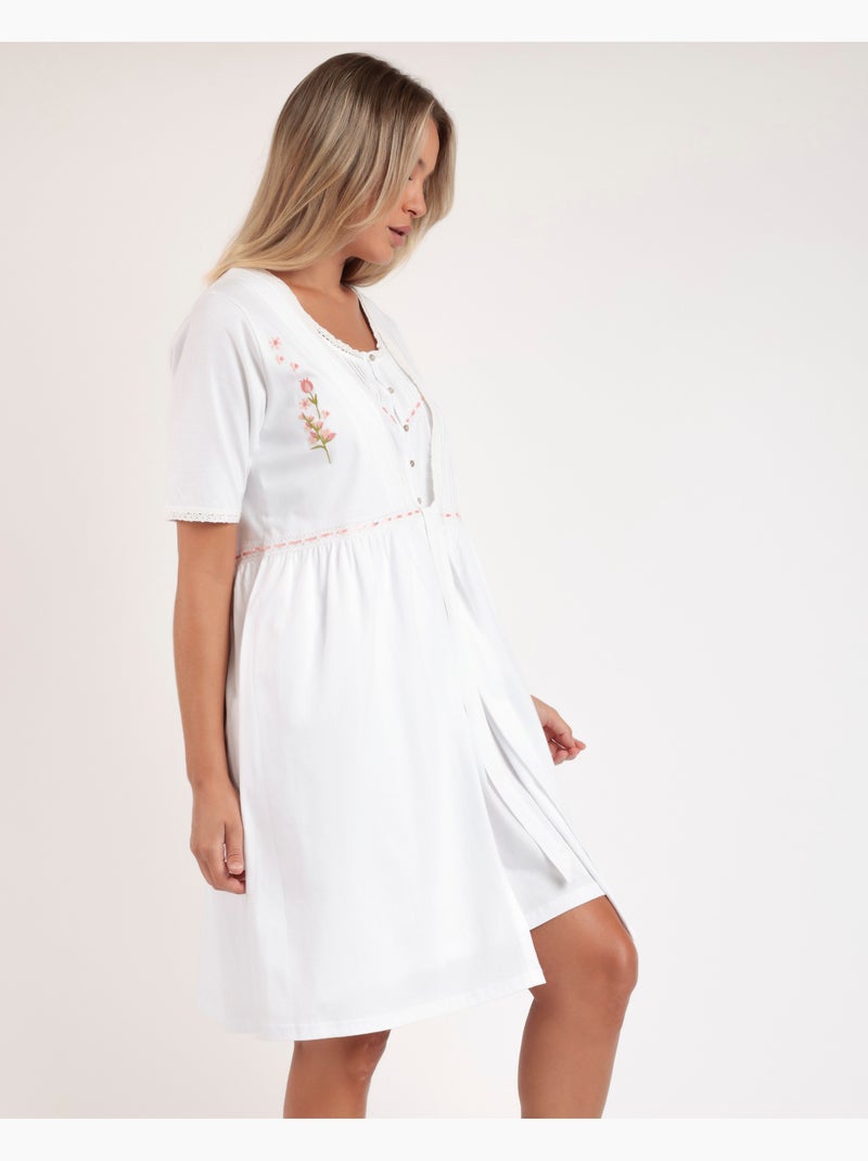 Robe de chambre brodée à manches courtes pour femme ADMAS CLASSIC Blanc - Kiabi