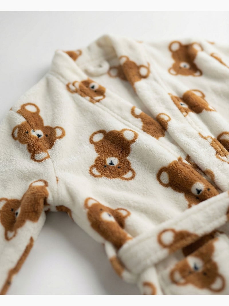 Robe de chambre chaude à manches longues ADMAS avec motif ours en peluche pour filles Ecru - Kiabi