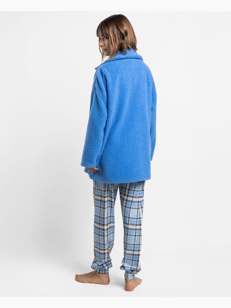 Robe de chambre chaude à manches longues ADMAS pour femme, modèle Sherpa Dreams Bleu - Kiabi