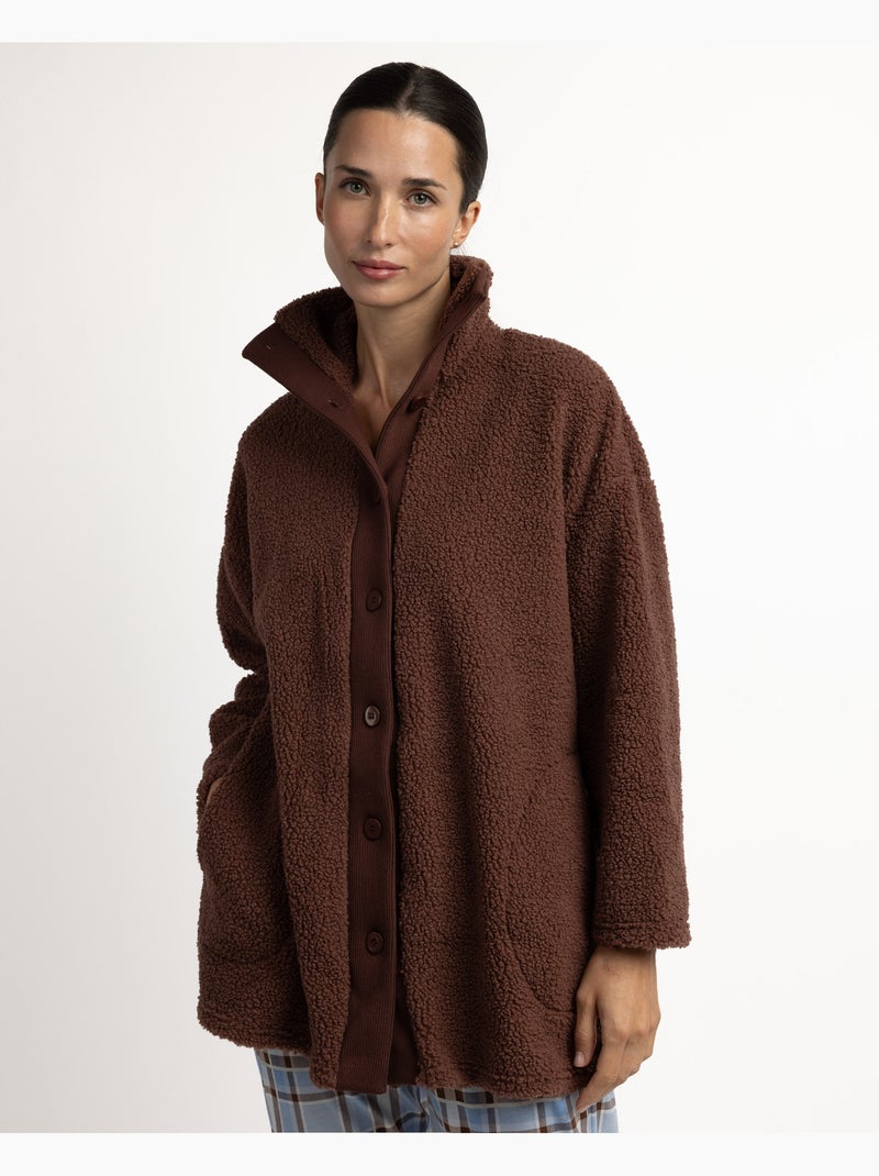 Robe de chambre chaude à manches longues admas pour femme, modèle sherpa dreams Marron - Kiabi