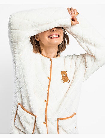 Robe de chambre chaude à manches longues ADMAS pour femmes, motif ours en peluche