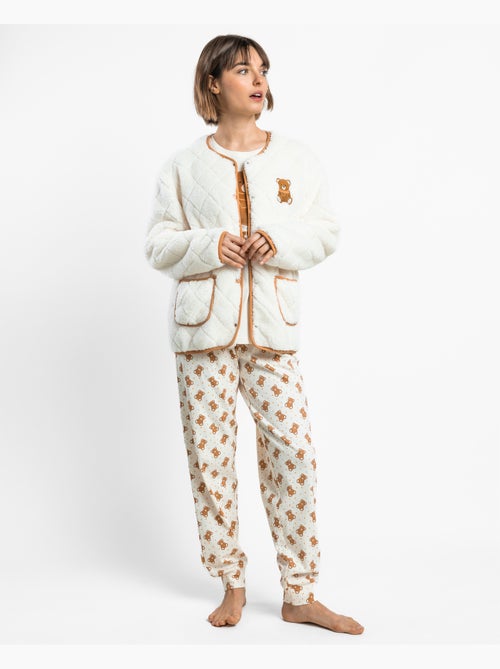 Robe de chambre chaude à manches longues ADMAS pour femmes, motif ours en peluche - Kiabi