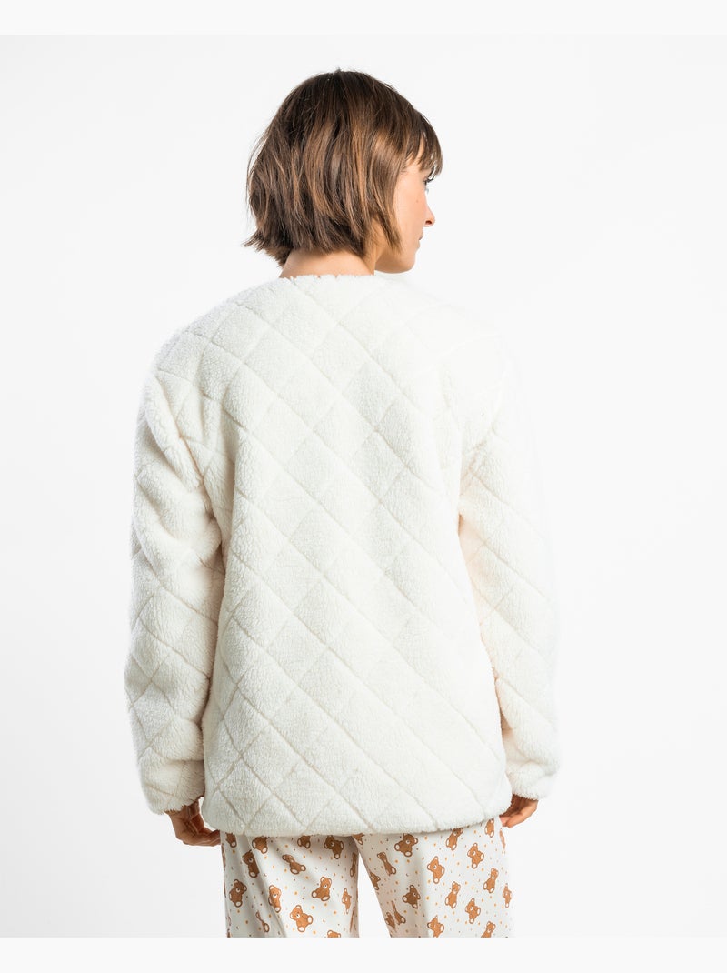 Robe de chambre chaude à manches longues ADMAS pour femmes, motif ours en peluche Ecru - Kiabi