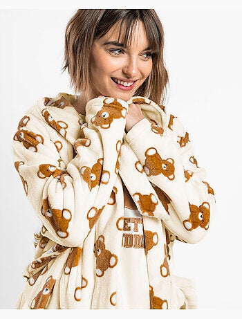 Robe de chambre chaude à manches longues ADMAS pour femmes, motif ours en peluche