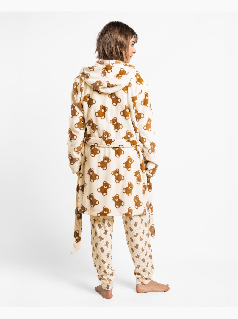 Robe de chambre chaude à manches longues ADMAS pour femmes, motif ours en peluche Ecru - Kiabi