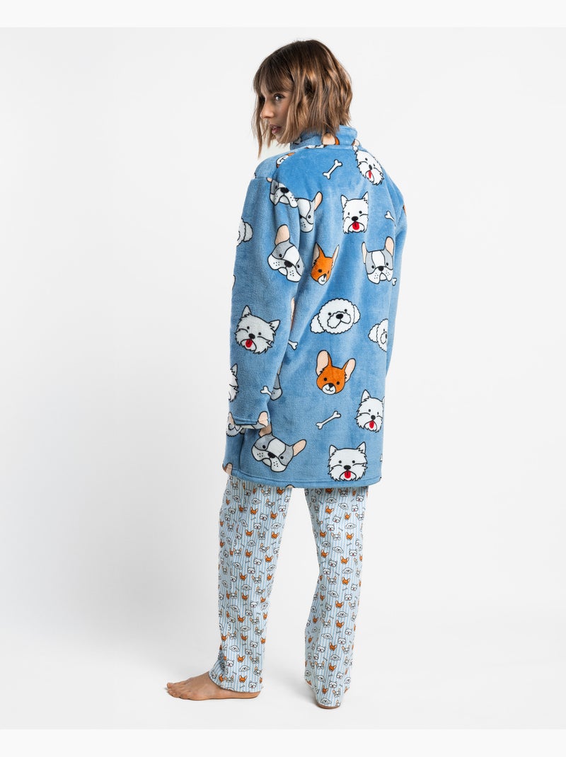 Robe de chambre chaude à manches longues et volants pour femme ADMAS Bleu - Kiabi