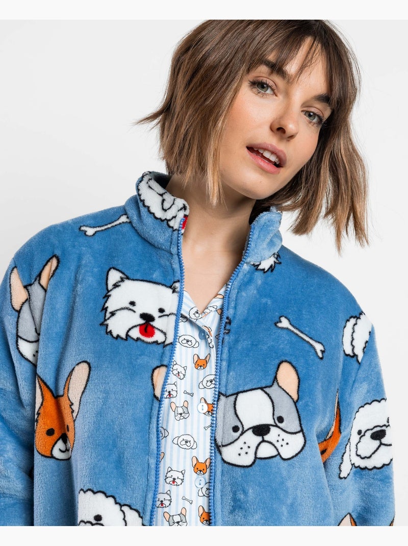 Robe de chambre chaude à manches longues et volants pour femme ADMAS Bleu - Kiabi
