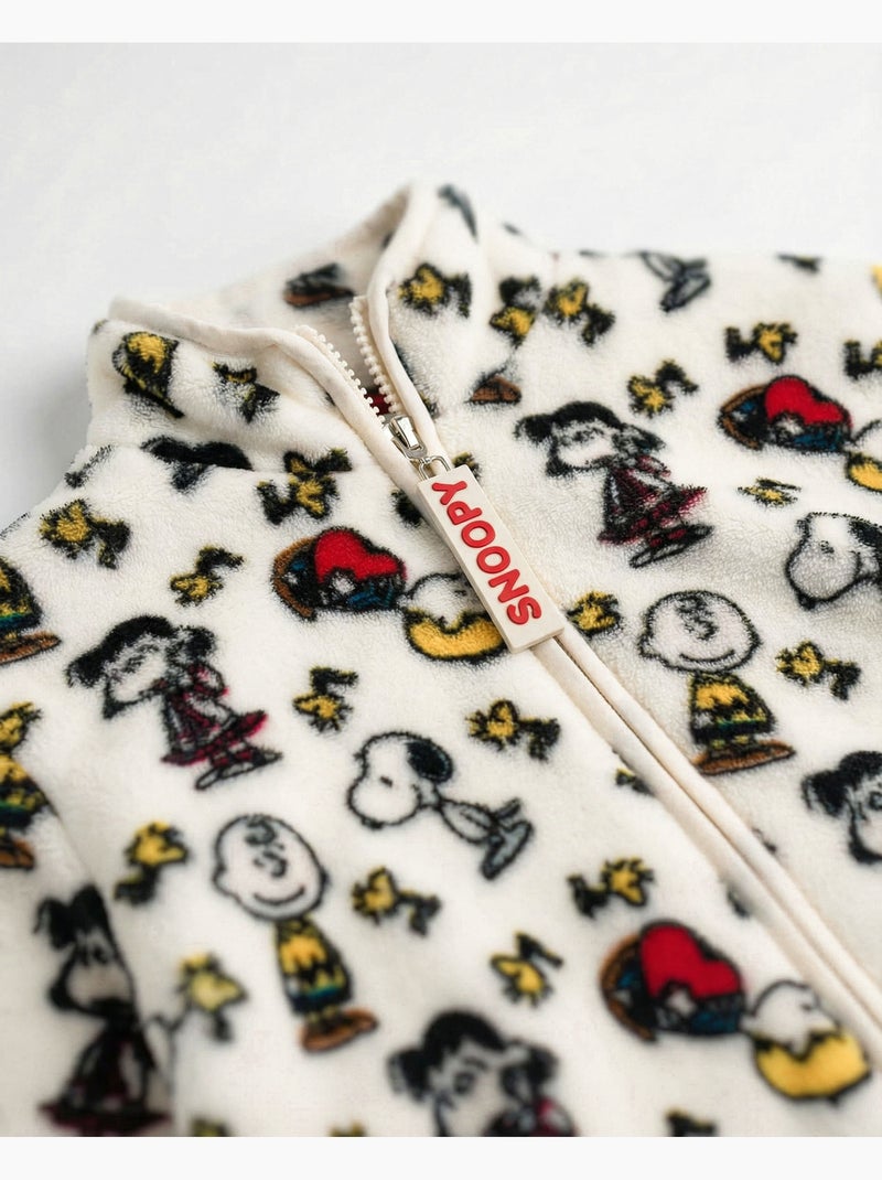 Robe de chambre chaude à manches longues PEANUTS pour filles Ecru - Kiabi