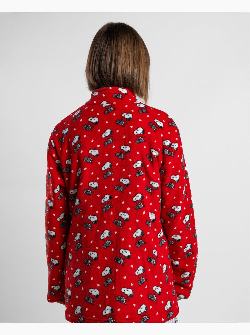 Robe de chambre chaude à manches longues pour femme PEANUTS Love Snoopy Rouge - Kiabi