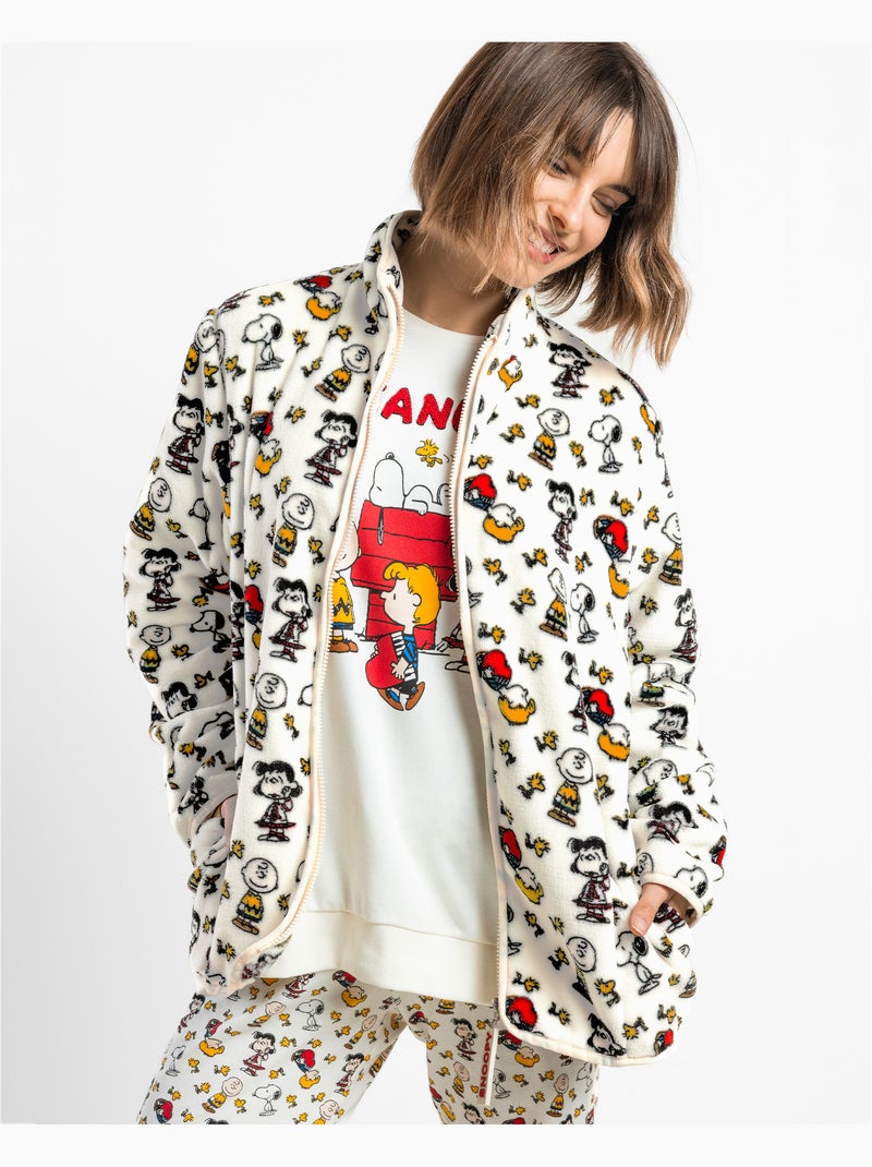 Robe de chambre chaude à manches longues pour femmes PEANUTS Ecru - Kiabi