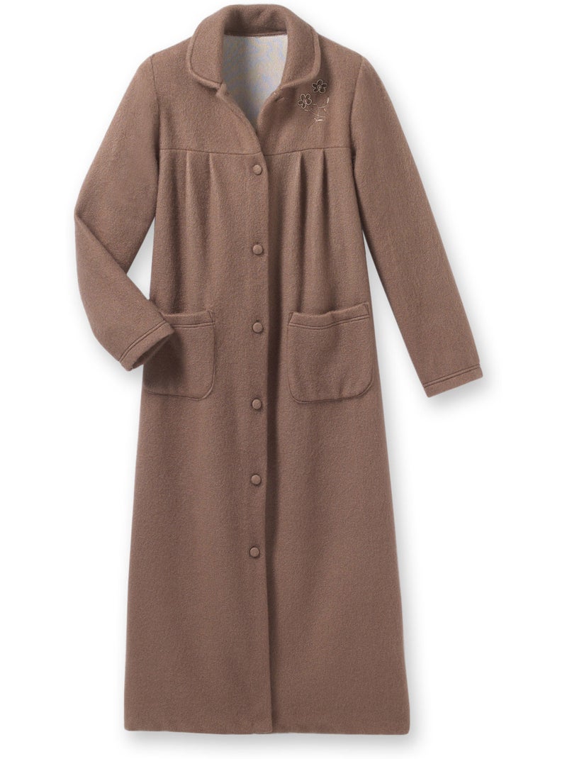 Robe de chambre courtelle col Claudine - DAXON Taupe - Kiabi