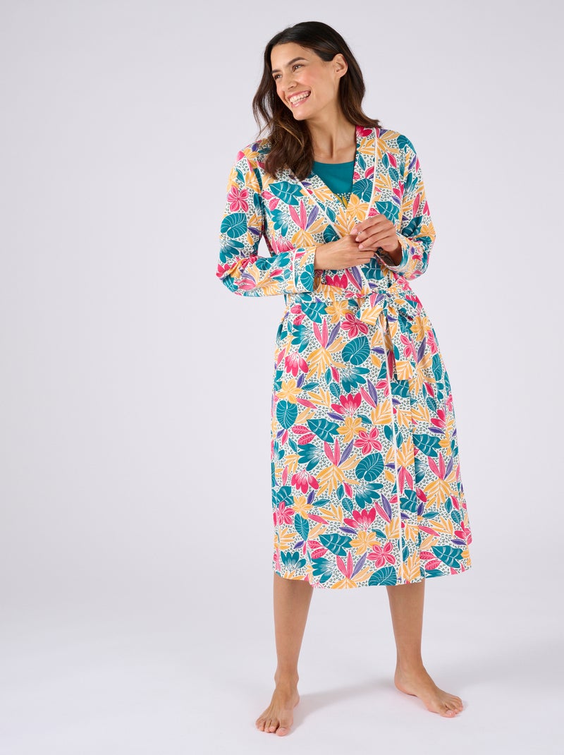 Robe de chambre en maille jersey pur coton - Damart Bleu - Kiabi