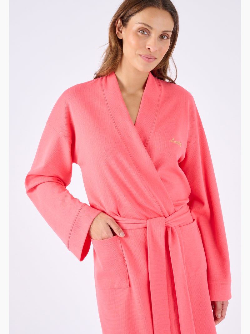 Robe de chambre en maille nid d'abeille - Damart Orange corail - Kiabi