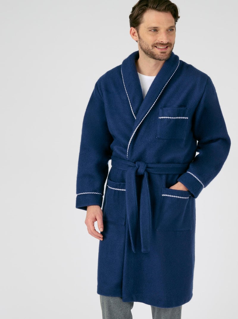 Robe de chambre en molleton Courtelle®, manches longues - Damart Bleu marine - Kiabi