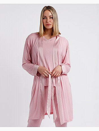 Robe de chambre en satin à manches longues et bandes pour femme ADMAS CLASSIC