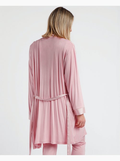 Robe de chambre en satin à manches longues et bandes pour femme ADMAS CLASSIC - Kiabi Robe de chambre en satin à manches longues et bandes pour femme ADMAS CLASSIC - Kiabi