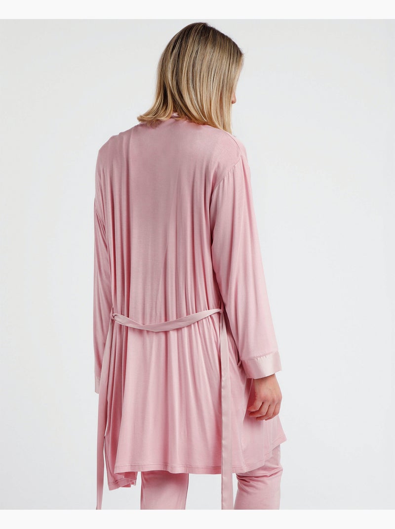 Robe de chambre en satin à manches longues et bandes pour femme ADMAS CLASSIC Rose clair - Kiabi