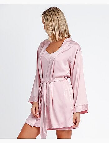 Robe de chambre en satin à manches longues et bandes pour femme ADMAS CLASSIC