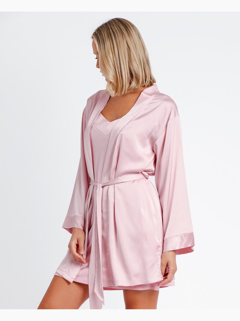 Robe de chambre en satin à manches longues et bandes pour femme ADMAS CLASSIC Rose clair - Kiabi