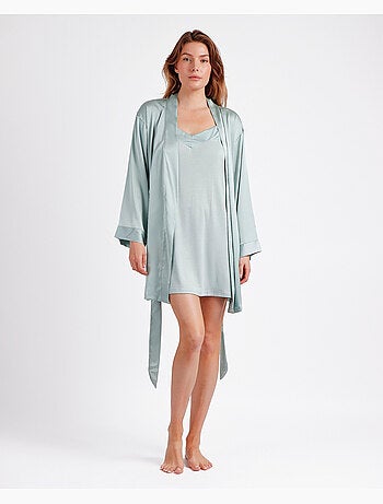 Robe de chambre en satin à manches longues et bandes pour femme ADMAS CLASSIC