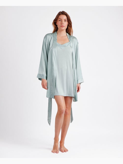 Robe de chambre en satin à manches longues et bandes pour femme ADMAS CLASSIC - Kiabi Robe de chambre en satin à manches longues et bandes pour femme ADMAS CLASSIC - Kiabi