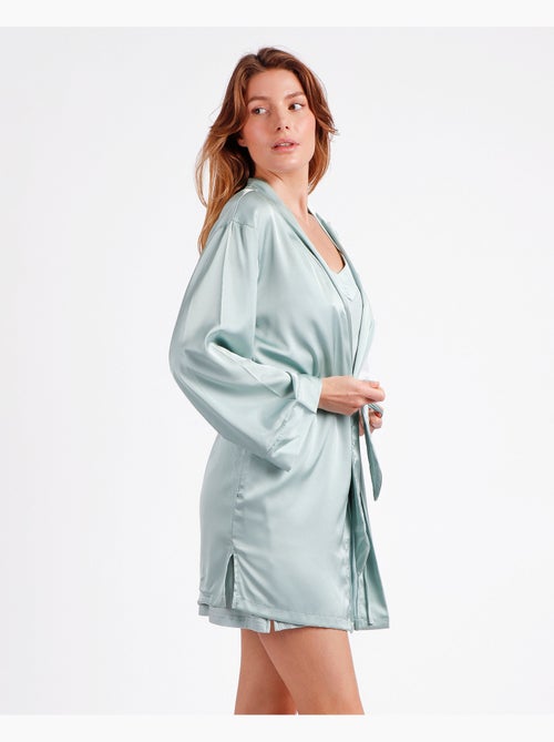 Robe de chambre en satin à manches longues et bandes pour femme ADMAS CLASSIC - Kiabi Robe de chambre en satin à manches longues et bandes pour femme ADMAS CLASSIC - Kiabi